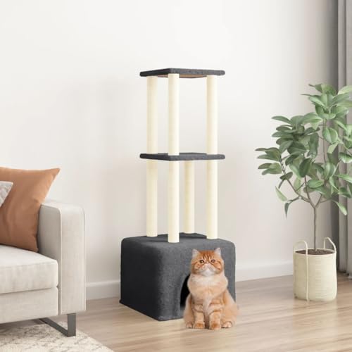 Homgoday Katzenspielzeug, Katzenbaum mit Kratzbaum aus Sisal, dunkelgrau, 133,5 cm, Katzenspielzeug, Katzenkratzbaum, Kratzbaum Homgoday Katzenspielzeug, Katzenbaum mit Kratzbaum aus Sisal, dunkelgrau, 133,5 cm, Katzenspielzeug, Katzenkratzbaum, Kratzbaum von Homgoday