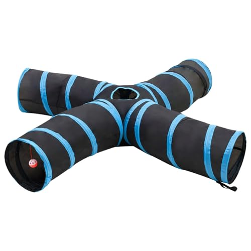 Homgoday Katzentunnel 4-Wege Schwarz und Blau 25 cm Polyester Spielmöglichkeiten im Freien Model172187 von Homgoday