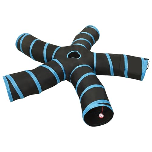 Homgoday Katzentunnel 5-Wege Schwarz und Blau 25 cm Polyester Spielmöglichkeiten im Freien Model172188 von Homgoday