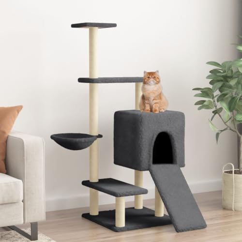 Homgoday Möbel für Katzen mit Kratzbaum aus Sisal, Dunkelgrau, 130,5 cm, Katzenspielzeug, Katzenspielzeug, Kratzbaum für Katzen, Kratzbaum von Homgoday