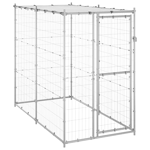 Homgoday Outdoor Hundehütte Verzinkter Stahl mit Dach 110x220x180cm Hundehütte Welpenlaufstall Gartenlaufstall Zaun Kiste Gehege Käfig Laufstall geeignet für Hunde, Welpen, Katzen & Kaninchen von Homgoday
