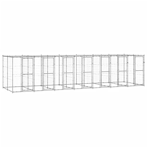 Homgoday Outdoor Hundehütte aus verzinktem Stahl mit Dach 16,94 m², Hundehütte Welpenlaufstall, Garten Laufstall Zaun Kistengehege Käfig, Laufstall geeignet für Hunde, Welpen, Kaninchen & Katzen von Homgoday