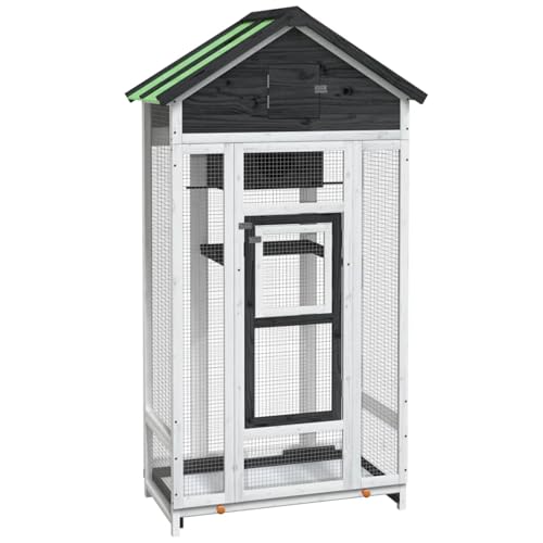 Homgoday Voliere Grau 91,5x53x170 cm Massivholz Kiefer Vogelhaus Model172253 von Homgoday