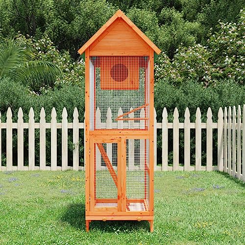 Homgoday Voliere Vogelvoliere Vogelkäfige Vogelvoliere Außen Aufzuchtkäfig Außenvoliere Vogelhaus Voliere mit Wasserfestes Dach Braun 60x58,5x160 cm Massivholz Kiefer von Homgoday