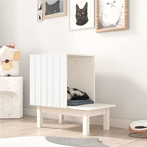 Homgoday Weißes Katzenhaus 60 x 36 x 60 cm aus massivem Kiefernholz, Möbel für den Innen- und Außenbereich Homgoday Weißes Katzenhaus 60 x 36 x 60 cm aus massivem Kiefernholz, Möbel für den Innen- und Außenbereich von Homgoday