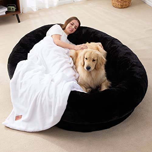 Großes menschliches Hundebett Sitzsack Bett für Menschen Riesen Sitzsack Hundebett mit Decke für Menschen, Familien, Haustiere (Schwarz) von Homguava