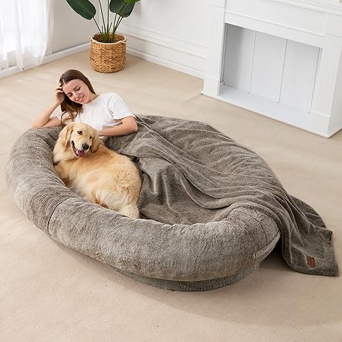 Homguava Großes Sitzsack-Bett für Menschen, BeanBag, Hundebett in Menschengröße, großes Hundebett für Erwachsene, Haustiere, Große Größe mit einfarbiger Decke, 182,9 x 121,9 x 25,4 cm (L, Brauner Farbverlauf) von Homguava