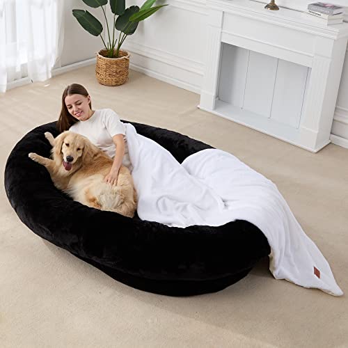 Homguava Großes Sitzsack-Bett für Menschen, Hundebett, menschliche für Erwachsene, Haustiere, 182.9x121.9x25.4 cm mit einfarbiger Decke (schwarz) von Homguava