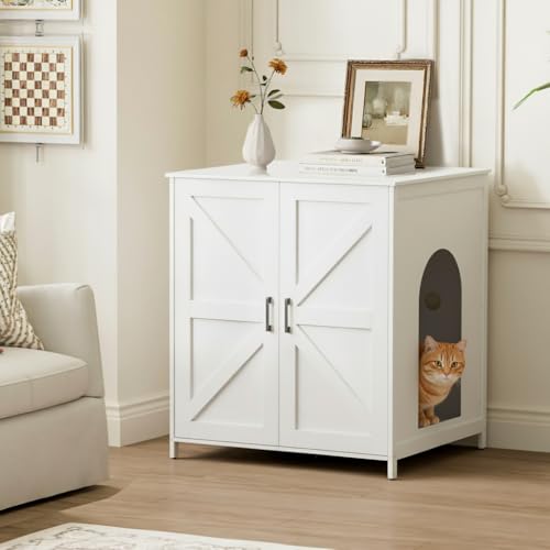 Homhedy Extra großes Katzentoiletten-Gehäuse, zum Platzieren von Katzentoilette 3/4, selbstreinigender Katzentoilettenschrank, Holz-Katzen-Waschraum-Möbel mit Scheunentür, Haustierhaus, Weiß Homhedy Extra großes Katzentoiletten-Gehäuse, zum Platzieren von Katzentoilette 3/4, selbstreinigender Katzentoilettenschrank, Holz-Katzen-Waschraum-Möbel mit Scheunentür, Haustierhaus, Weiß von Homhedy