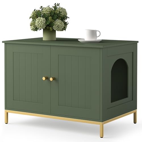 Homhedy Katzentoilette, Katzenklo mit Metallrahmen, Haustierhaus, passend für die meisten Katzentoiletten, moderner Stil, Grün und Gold Homhedy Katzentoilette, Katzenklo mit Metallrahmen, Haustierhaus, passend für die meisten Katzentoiletten, moderner Stil, Grün und Gold von Homhedy