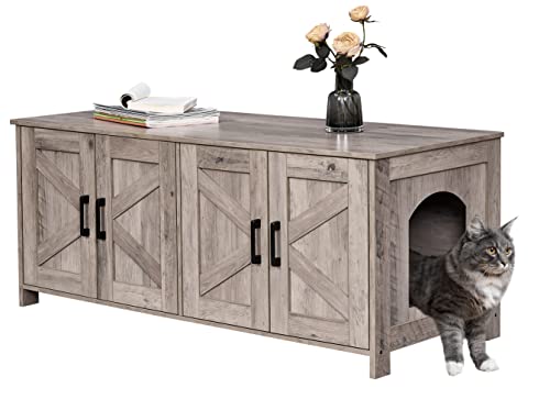 Homhedy Katzentoilette für 2 Katzen, Katzentoilette, versteckt mit Doppelzimmer, Holz-Katzen-Waschraummöbel, Katzenhaus, 120 cm L x 50 cm B x 50 cm H, Greige Homhedy Katzentoilette für 2 Katzen, Katzentoilette, versteckt mit Doppelzimmer, Holz-Katzen-Waschraummöbel, Katzenhaus, 120 cm L x 50 cm B x 50 cm H, Greige von Homhedy