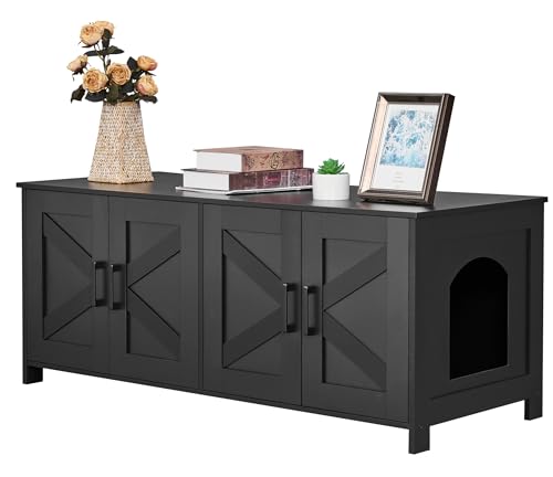 Homhedy Katzentoilette für 2 Katzen, verstecktes Katzenklo mit Doppelraum, Holz-Katzen-Waschraum-Möbel, Katzenhaus, 120 cm L x 50 cm B x 50 cm H, Schwarz Homhedy Katzentoilette für 2 Katzen, verstecktes Katzenklo mit Doppelraum, Holz-Katzen-Waschraum-Möbel, Katzenhaus, 120 cm L x 50 cm B x 50 cm H, Schwarz von Homhedy