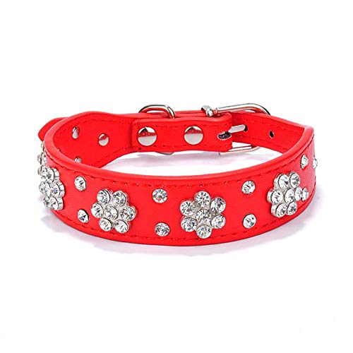 Homieco Strasssteine ​​Blume Hundehalsbänder Verziertes Leder Funkelnde Kristalldiamanten Callor für kleine/mittlere Hunde, S/Rot von Homieco