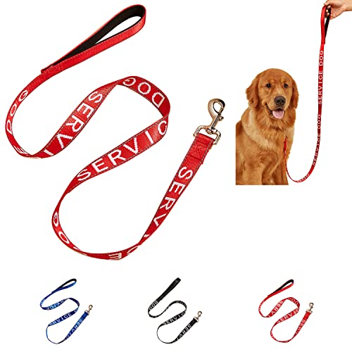 【3 Farben】 Service-Hundeleine aus Nylon, mit gepolstertem Neopren-Griff, bestickt, für Hundegeschirr, Hundewesten, Hundehalsbänder, 120 cm Länge x 2,5 cm Breite, Rot von Homiego