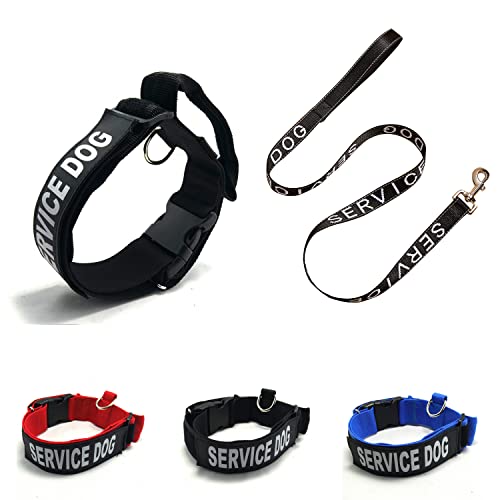 【3 Farben und 3 Größen】 K.9 Service-Hundehalsband, taktisches Halsband, militärisches Halsband mit reflektierendem Patch für große Hunde mit 47 cm ~ 59,7 cm Halsumfang (L, schwarz, Halsband + Leine) von Homiego