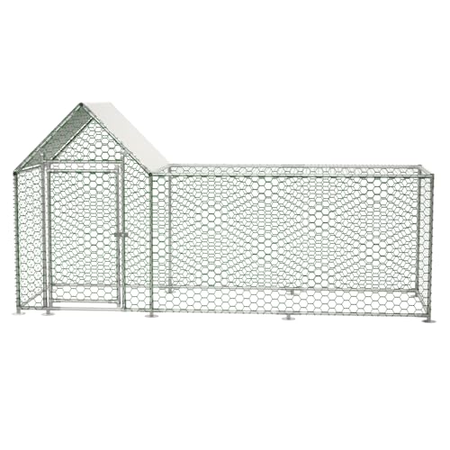 Hommdiy Hühnerstall Freilaufgehege 3x1x1,5m mit Sicherheitsschloss und Wasserdichtes PE-Tuch, Kleintiergehege aus Metall für Hühner, Kaninchen und weitere Kleintiere von Hommdiy