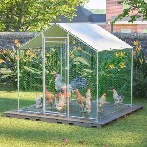 Hommdiy Hühnerstall Freilaufgehege mit Sicherheitsschloss und Wasserdichtes PE-Tuch, Kleintiergehege aus Metall für Hühner, Kaninchen und weitere Kleintiere (2x2x2m) von Hommdiy