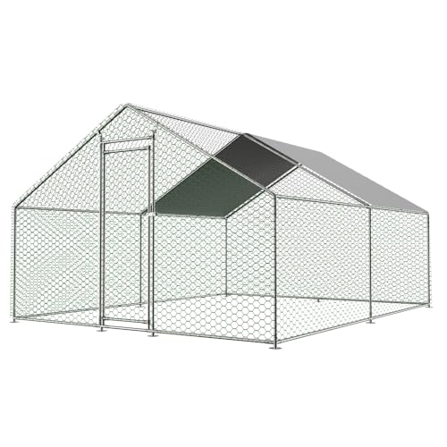Hommdiy Hühnerstall mit Sicherheitsschloss und Wasserdichtes PE-Tuch, Freilaufgehege aus Metall für Hühner, Kaninchen und weitere Kleintiere (3x4x2m) von Hommdiy