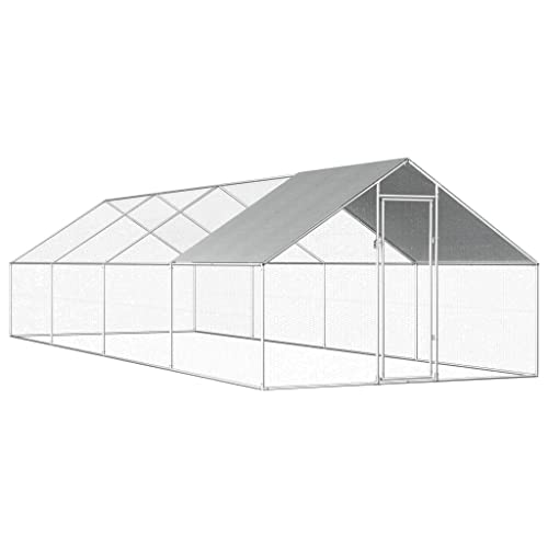 Hommdiy Outdoor-Hühnerkäfig Freilaufgehege Hühnerstall mit Schloss 2,75x8x1,92 m PVC-beschichtetes Schatten Dach Verzinkter Stahl von Hommdiy