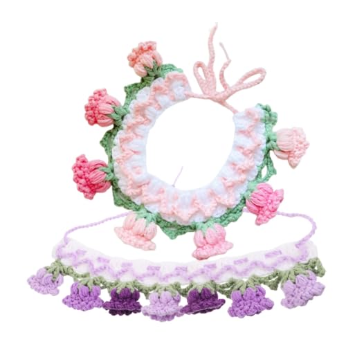 Homoyoyo 2 Stücke Verstellbare Gestrickte Haustier-halstücher mit Glöckchen und Blumenmotiv Weiche Praktische Sabberlätzchen für Katzen und Hunde Geeignet für Fotos Alltag und Festtage von Homoyoyo