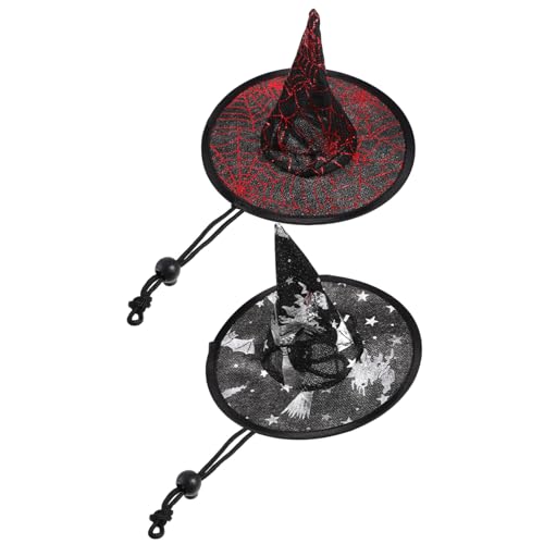 Homoyoyo 2er Set Mini Hexenhüte Für Haustiere – Lustige Halloween-Kopfbedeckung Für Hunde Und Katzen – Einstellbare Vlies-Haustierkostüme Für Zauberhafte Halloween Momente von Homoyoyo