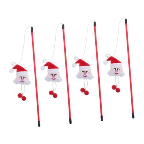 Homoyoyo 4 Stück Teiliges Katzenangel Weihnachtsmann mit Glocke Interaktives Katzenspielzeug Lustiger Cat Teaser in Zufälligen Farben Fördert Aktivität und Bindung zu Katzen von Homoyoyo