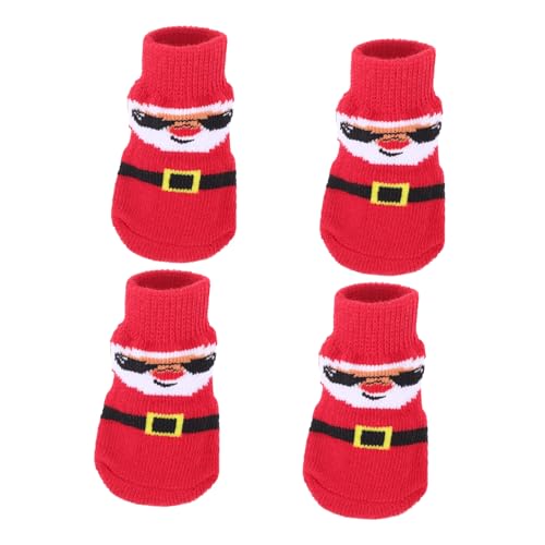 Homoyoyo 4 Stück Weihnachtliche Atmungsaktive Haustier Pfotenschützer Elastische Verschleißfeste Hundesocken mit Rutschfester Sohle Warm und Bequem für Drinnen und Draußen von Homoyoyo