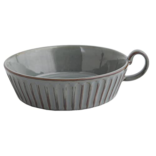 Homoyoyo Ceramic Salad Bowl Kiln Change Fruit Serving Dish Stripe Appetizer Tray Dessert Plate with Handle for Fruit Dessert Snack Nuts (Grey) Bowl Stripe von Homoyoyo