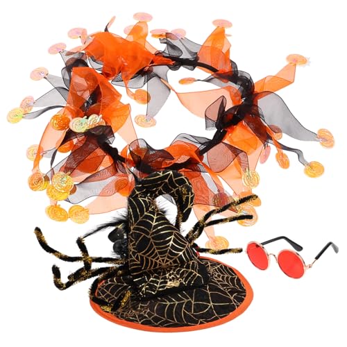 Homoyoyo Halloween Katzen und Hundehalsband Set Teilig mit Dekorativer Spinnenmütze und Brille Hautfreundliches Plüsch Festliches Haustieraccessoire für Party und Festival von Homoyoyo