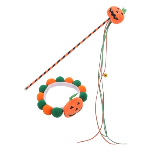 Homoyoyo Halloween Katzenhalsband mit Kürbis-Design Verstellbar Interaktives Katzenspielzeug mit Quasten und Glöckchen Festliches Zubehör für Katzenpartys und Halloween-feiern von Homoyoyo