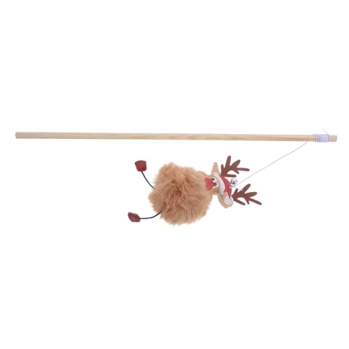 Homoyoyo Interaktives Weihnachts Katzenspielzeug Plüsch Rentier Teaser Stick Lustiger Katzenangel mit Strapazierfähigem Holzstab Stressabbauend und Aktivierend für Katzen und Kätzchen von Homoyoyo