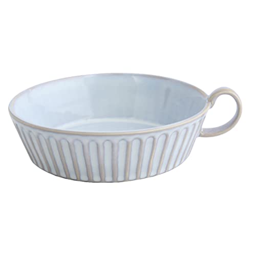 Homoyoyo Keramik Geschirr Ceramic Salad Bowl Kiln Change Fruit Serving Dish Stripe Appetizer Tray Dessert Plate with Handle for Fruit Dessert Snack Nuts (White) Baby Geschirr von Homoyoyo