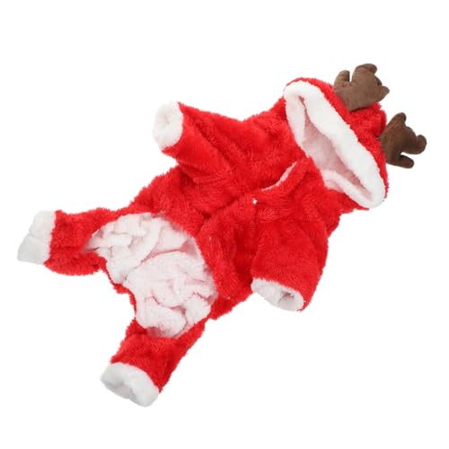 Homoyoyo Weihnachtlicher Hundemantel mit Warmem Dickem Material Rotes Rentier Design Kuscheliger Hoodie für Kleine Hunde und Katzen Bequemes Haustierkostüm für Kalte Wintertage von Homoyoyo