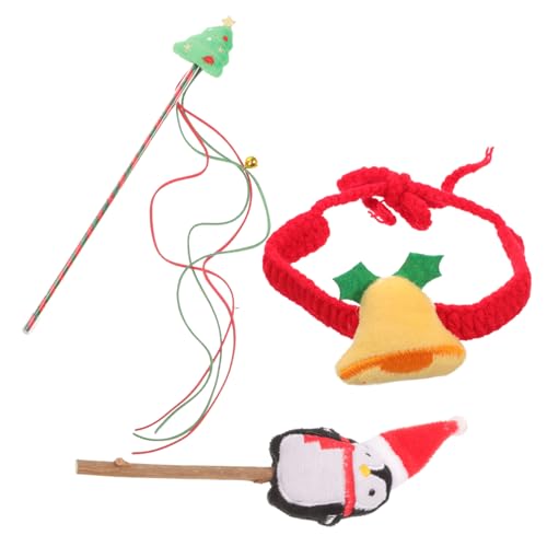 Homoyoyo Weihnachtliches Katzenspielzeug Set Teilig mit Strick Katzenhalsband und Interaktivem Kauspielzeug für Zahnpflege Kuscheliges Glocken Halsband für Festliche Katzenbeschäftigung von Homoyoyo