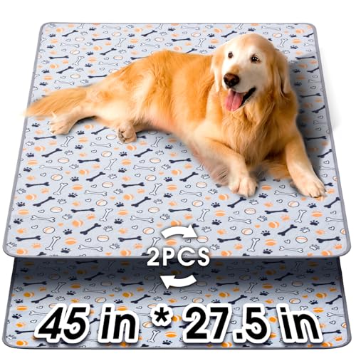 Hompet waschbare Pee-Pads für Hunde, 115×70 cm, 2-Pack-Dicke schwere Absorption wiederverwendbares Pee-Pads verhindern Leckagen ohne Rutsch, Haustiertrainingspads für Welpen-Spielstall von Hompet