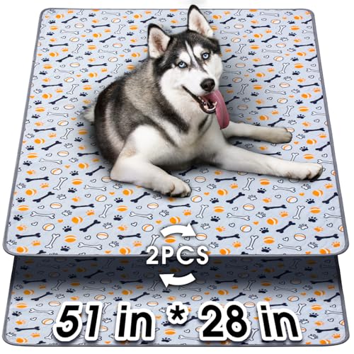 Hompet waschbare Pee-Pads für Hunde, 129×71 cm, 2-Pack-Dicke schwere Absorption wiederverwendbares Pee-Pads verhindern Leckagen ohne Rutsch, Haustiertrainingspads für Welpen-Spielstall von Hompet