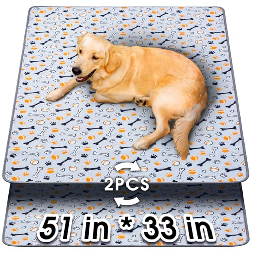 Hompet waschbare Pee-Pads für Hunde, 129×84 cm, 2-Pack-Dicke schwere Absorption wiederverwendbares Pee-Pads verhindern Leckagen ohne Rutsch, Haustiertrainingspads für Welpen-Spielstall von Hompet