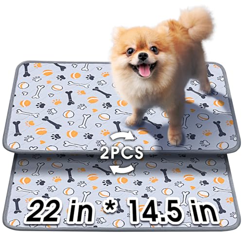 Hompet waschbare Pee-Pads für Hunde, 56×37 cm, 2-Pack-Dicke schwere Absorption wiederverwendbares Pee-Pads verhindern Leckagen ohne Rutsch, Haustiertrainingspads für Welpen-Spielstall von Hompet