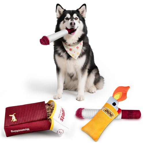 Hundespielzeug, groß, lustig, interaktives Plüsch-Hundespielzeug, 3 Packungen Kichern Puff Stick Spielzeug mit einer Box, Haustier-Quietschspielzeug für mittlere, kleine und große coole Füllung für von Homrich