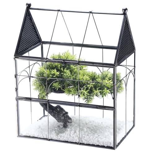 Homtone 19x12,5x23cm Pflanzen Terrarium in Hausform aus Glas & Metall, Dekoratives Insektenterrarium mit Tür & Belüftung, Ideal für Spinnen, Schnecken, Hochzeitsdeko & Raumdekoration (Schwarz) Homtone 19x12,5x23cm Pflanzen Terrarium in Hausform aus Glas & Metall, Dekoratives Insektenterrarium mit Tür & Belüftung, Ideal für Spinnen, Schnecken, Hochzeitsdeko & Raumdekoration (Schwarz) von Homtone