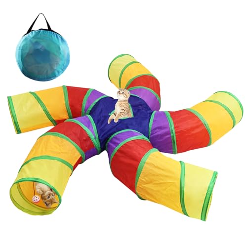 Homtone Katzentunnel 5-Wege, Katzenspielzeug Katzentunnel Faltbar, Katze Tunnel für Innen und Außenbereich, Groß Polyester Pet Play Tunnel Tube für Katze, Welpen, Kaninchen (Regenbogen) von Homtone