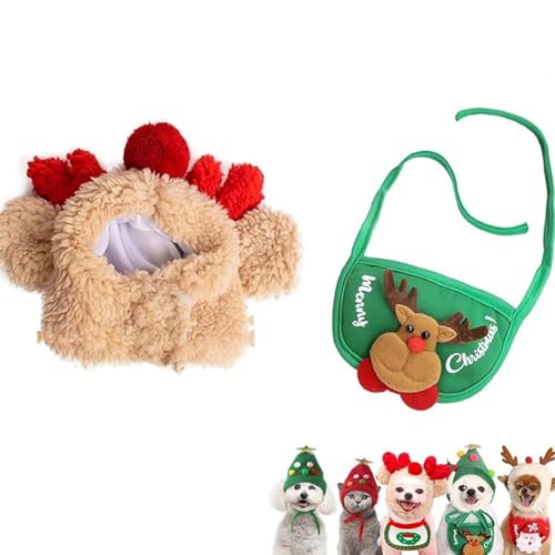 Bezaubernde Weihnachtsbaum-Pompon-Mütze, Verstellbare Weihnachtsbaum-Pompon-Mütze Für Katzen Und Hunde, Weihnachtsmann-Kostüm Für Haustiere, Foto-Plüsch-Kopfbedeckung, Requisiten(Beige-1,S) von Homtrator