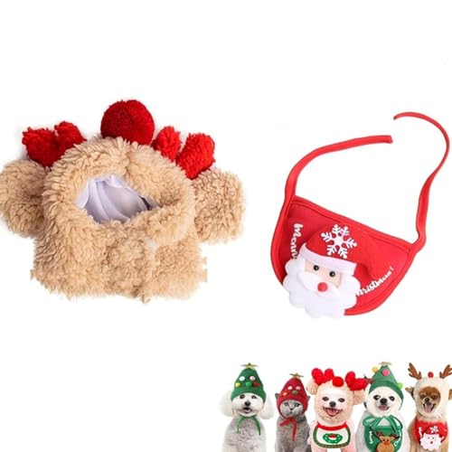 Bezaubernde Weihnachtsbaum-Pompon-Mütze, Verstellbare Weihnachtsbaum-Pompon-Mütze Für Katzen Und Hunde, Weihnachtsmann-Kostüm Für Haustiere, Foto-Plüsch-Kopfbedeckung, Requisiten(Beige-2,L) von Homtrator