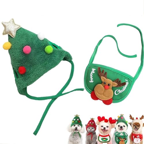 Bezaubernde Weihnachtsbaum-Pompon-Mütze, Verstellbare Weihnachtsbaum-Pompon-Mütze Für Katzen Und Hunde, Weihnachtsmann-Kostüm Für Haustiere, Foto-Plüsch-Kopfbedeckung, Requisiten(Grün,S) von Homtrator