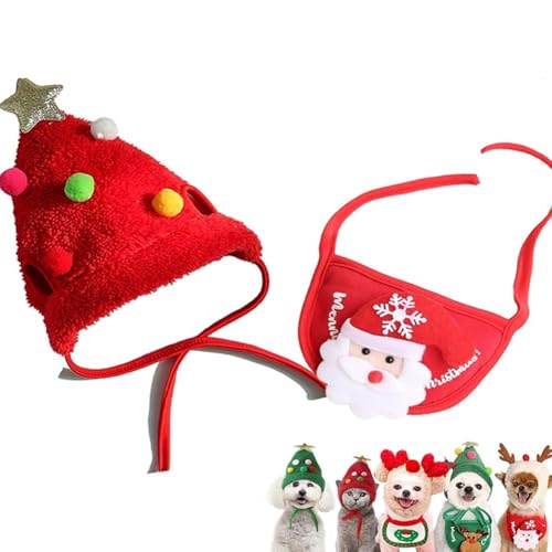 Bezaubernde Weihnachtsbaum-Pompon-Mütze, Verstellbare Weihnachtsbaum-Pompon-Mütze Für Katzen Und Hunde, Weihnachtsmann-Kostüm Für Haustiere, Foto-Plüsch-Kopfbedeckung, Requisiten(Red,L) von Homtrator