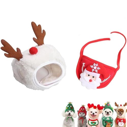 Bezaubernde Weihnachtsbaum-Pompon-Mütze, Verstellbare Weihnachtsbaum-Pompon-Mütze Für Katzen Und Hunde, Weihnachtsmann-Kostüm Für Haustiere, Foto-Plüsch-Kopfbedeckung, Requisiten(White-1,S) von Homtrator