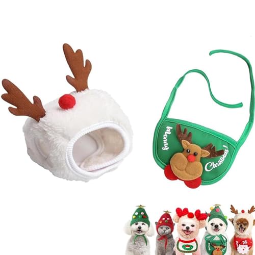 Bezaubernde Weihnachtsbaum-Pompon-Mütze, Verstellbare Weihnachtsbaum-Pompon-Mütze Für Katzen Und Hunde, Weihnachtsmann-Kostüm Für Haustiere, Foto-Plüsch-Kopfbedeckung, Requisiten(White-2,L) von Homtrator
