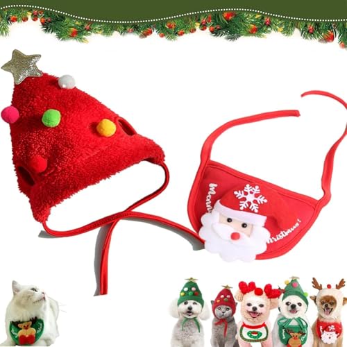 Homtrator Sofenthiss Entzückende Weihnachtsbaum-Pompon-Mütze, Weihnachtsbaum-Pompon-Mütze für Katzen/Hunde, lustiges, weiches Haustier-Accessoire für Haustiere von Homtrator