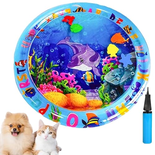 Ocean Breeze Splashland für Hunde und Katzen, verdickte Wassermatte für Katzen und Hunde, kühlendes Wasserbett mit Inflator, interaktives Haustierspielzeug, einfach aufzublasen und mit Wasser zu von Homtrator