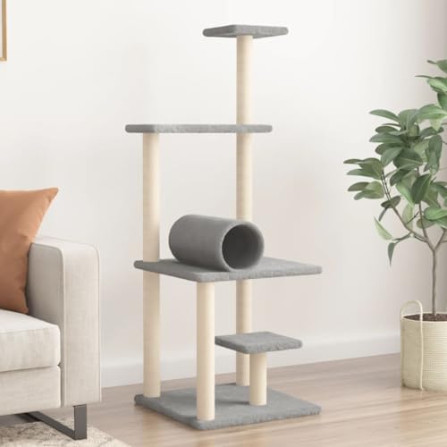 Homvdxl 136 cm hoher Kratzbaum – 3 Sitzstangen, Multi-Sisal-Seil-Kratzbäume und Spielpipeline – niedlicher Katzenturm für Indoor-Kätzchen – Hellgrau Homvdxl 136 cm hoher Kratzbaum – 3 Sitzstangen, Multi-Sisal-Seil-Kratzbäume und Spielpipeline – niedlicher Katzenturm für Indoor-Kätzchen – Hellgrau von Homvdxl